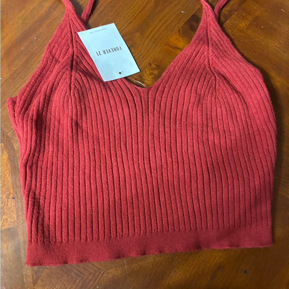 Forever 21 Red Ribbed Knit Top